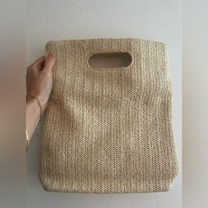 Cream/beige woven handheld purse